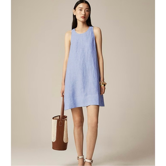 NWT J. Crew Maxine Button-back Dress Linen French Blue Mini NWT J. Crew Maxine Button-back Dress Linen French Blue Mini